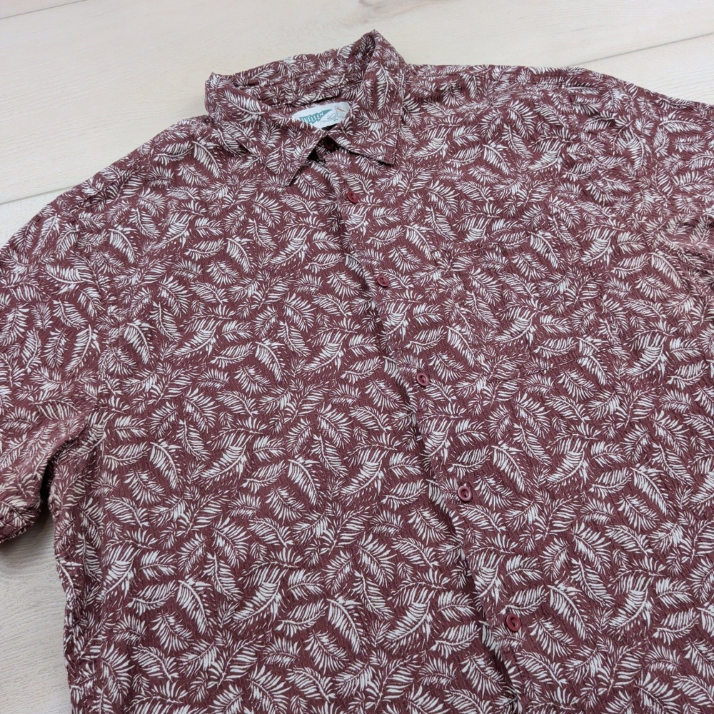 Wellen Mens Large Burgundy Palm Leaf Short Sleeve Crinkle Shirt Huckberry